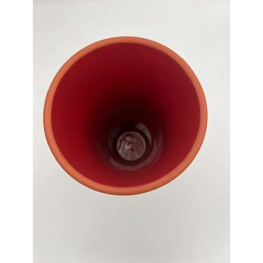 Red Glazed Terracotta Vase Embossed Scroll Fleur De Lis Portugal 12 Inch